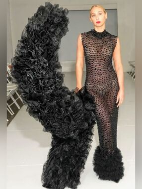 Luxury Black Beaded Sheer Evening Gown  Red Carpet, Glam, Gala Ready
